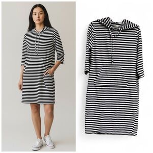 Missky Women's Black & White Striped Pullover Hoodie T-Shirt Dress XXL